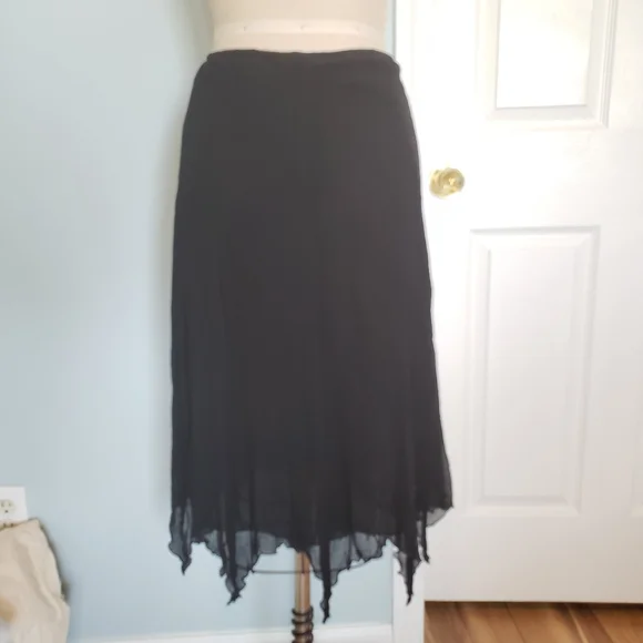 Express Black Silk Hankerchief Hem Skirt, S - Picture 9 of 11